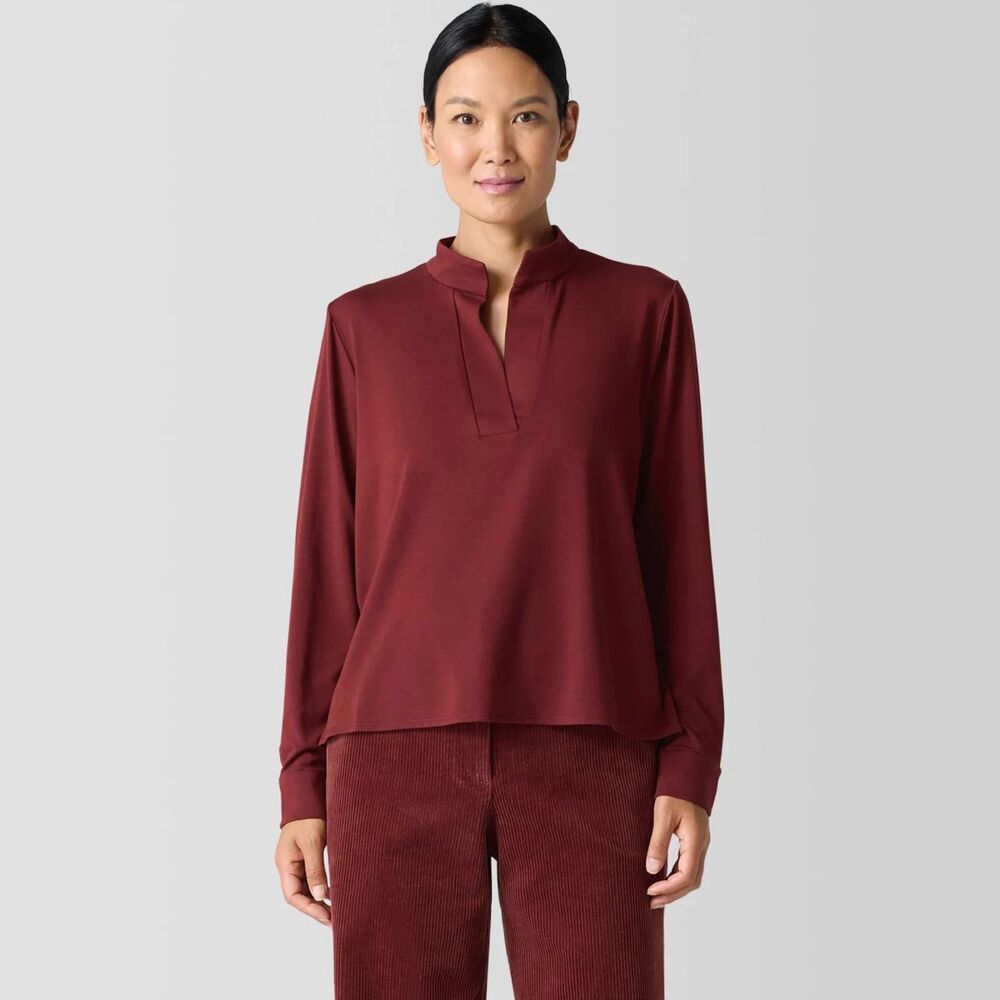 Eileen Fisher Mandarin Collar Top - Redwood L